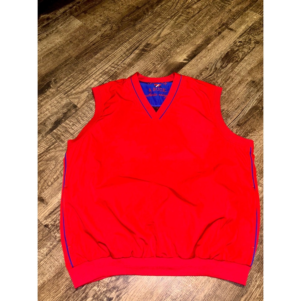 Cutter & Buck Mens V-Neck Golf Windbreaker Vest Red Blue Trim Size Large